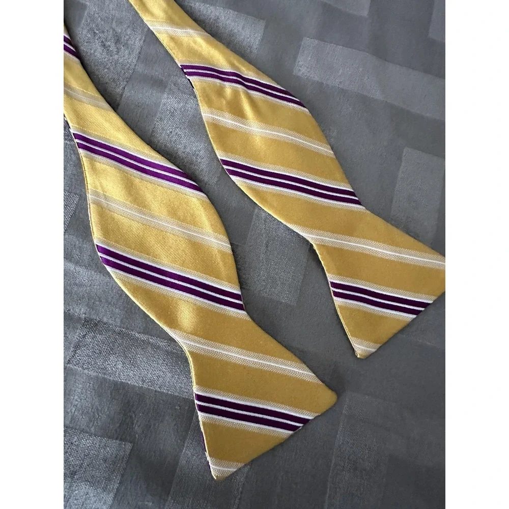 Bruno Piattelli Roma Bow Tie Mens Adjustable Yellow Purple Striped Silk Self Tie